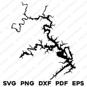 Philpott Lake Virginia Mapa Forma Silueta Contorno svg png dxf pdf eps vector diseño gráfico corte grabado archivo láser imagen barco casa