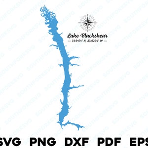 Lago Blackshear Georgia mappa forma contorno sagoma svg png dxf pdf eps disegno grafico vettoriale taglio incisione laser file casa galleggiante