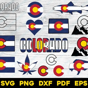 Lot de drapeaux de l'État du Colorado | svg png dxf eps pdf | Conception graphique vectorielle découpée, impression, colorant, sous-gravure laser, fichiers numériques cnc CO
