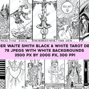 JPEG 78 completo Set Rider Tarot Card Deck Bundle WHITE Backgrounds Zodiac Astrology Divinatory Graphic Image Clip Art