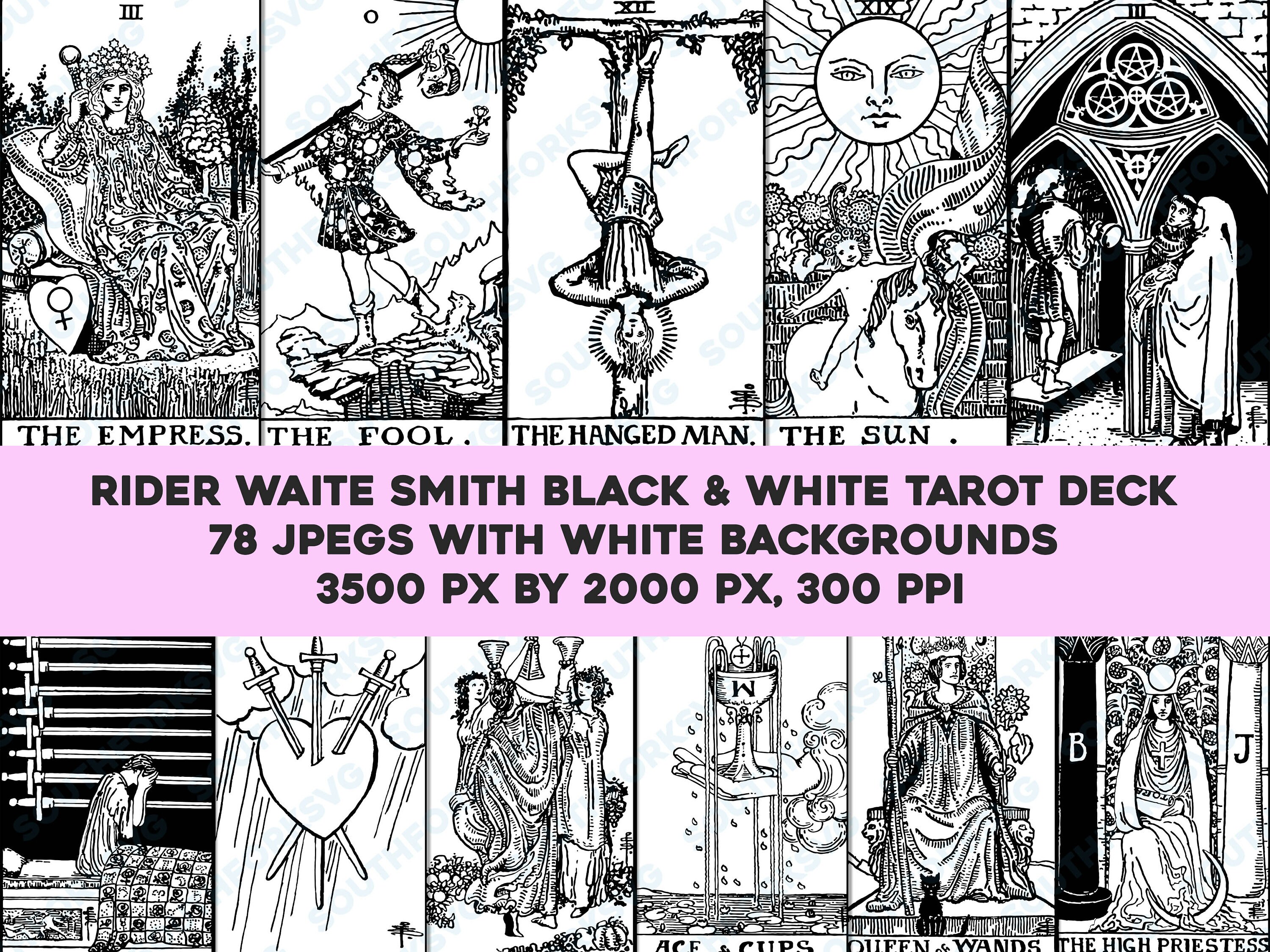 Full JPEG 78 Set Rider Tarot Card Deck Bundle WHITE