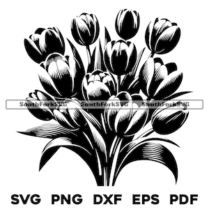 Tulipes fleur Floral Design svg png dxf eps pdf | graphique vectoriel découpé fichier laser clip art | Téléchargement numérique instantané, utilisation commerciale