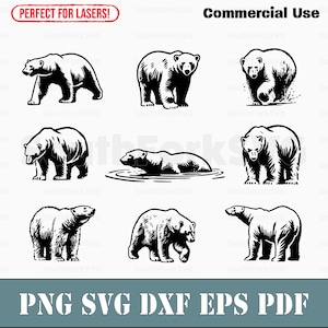 Polar Bear Bundle svg png dxf eps pdf | laser engrave cut print files vector graphic clip art | instant download commercial use