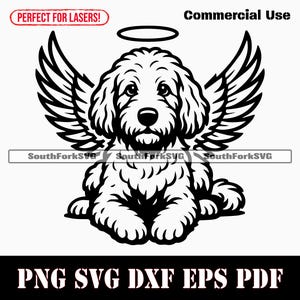 Alas de ángel y halo de perro labradoodle, archivos SVG, PNG, DXF, EPS, PDF/gráficos vectoriales, corte láser, descarga digital instantánea, uso comercial