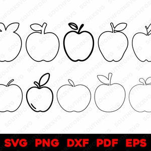 Appelcontourenbundel 1 | svg png dxf eps pdf | vector grafisch ontwerp knippen print lasergraveren bestanden digitale download commercieel gebruik