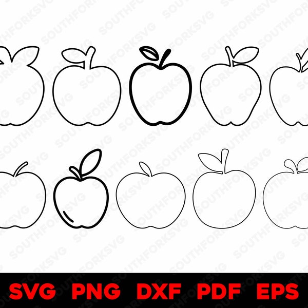 Apple Outlines Bundle 1 | svg png dxf eps pdf | vector graphic design cut print laser engrave files digital download commercial use