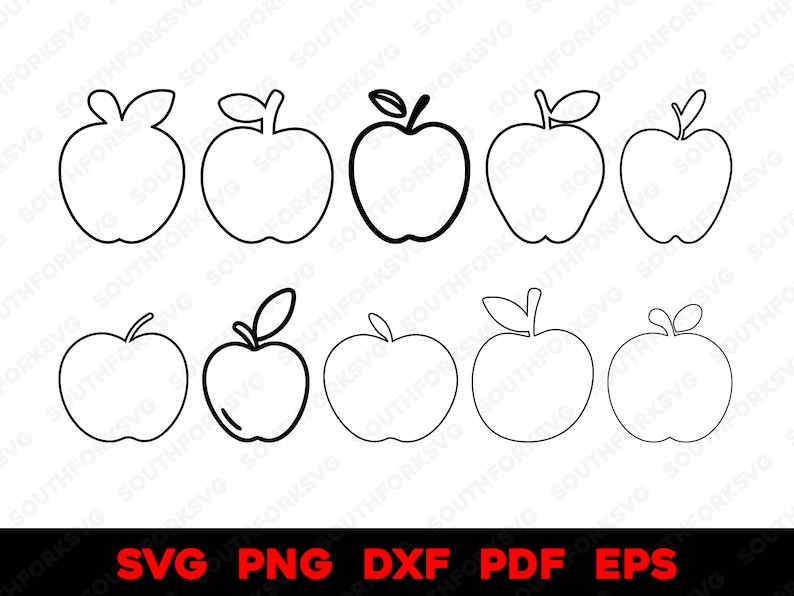 Apple Outlines Bundle 1 | Svg Png Dxf Eps Pdf | Vector Graphic Design ...
