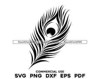 Simple Peacock Feather Design | svg png dxf eps pdf | vector graphics design cut print dye sub laser engrave digital files commercial use