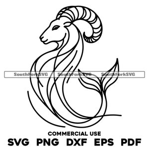 Capricorn Zodiac Sign Line Art svg png dxf pdf eps | vector graphic design cut print dye sub laser engrave digital file commercial use