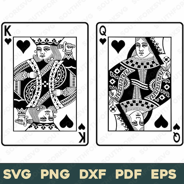 King & Queen of Hearts Playing Cards | svg png dxf eps pdf | transparent vector graphic design cut print dye sub laser engrave files