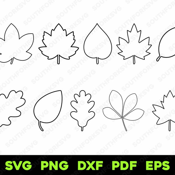 Leaf Leaves Outlines Bundle 1 | svg png dxf eps pdf | vector graphic design cut print laser engrave files digital download commercial use