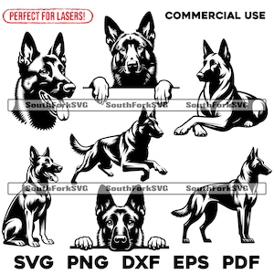 Pacchetto di disegni per cani da pastore belga Malinois / svg png dxf eps pdf / file di taglio grafico vettoriale clip art laser / download digitale immediato uso commerciale