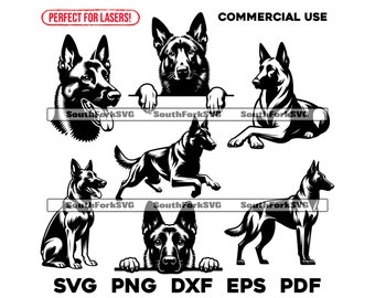 Belgian Malinois Dog Designs Bundle | svg png dxf eps pdf | vector graphic cut file laser clip art | instant digital download commercial use
