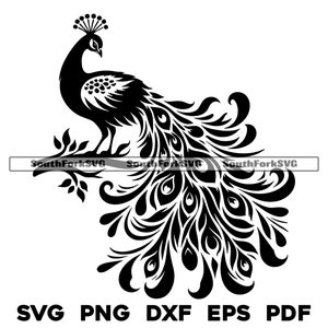 Eenvoudig ontwerp met pauw op tak | svg png dxf eps pdf | vector grafisch ontwerp gesneden print dye sub laser graveren digitale bestanden commercieel gebruik