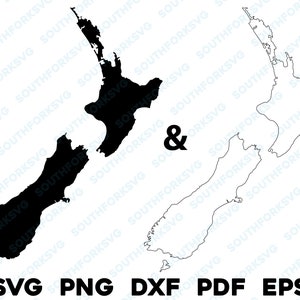 Nieuw-Zeeland land silhouet & omtrek vormen svg png dxf pdf eps vector grafisch ontwerp knippen graveren laserbestand afbeelding kaart Oceanië