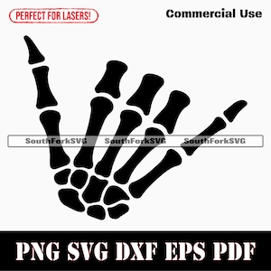 Shaka Hang Loose Skeleton Hand Design | svg png dxf eps pdf | vector graphic design cut print laser engrave files download commercial use