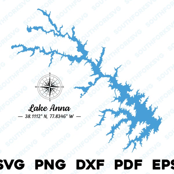 Lake Anna Virginia Map Shape Silhouette svg png dxf pdf eps vector graphic design cut engraving laser file image  boat lake  house