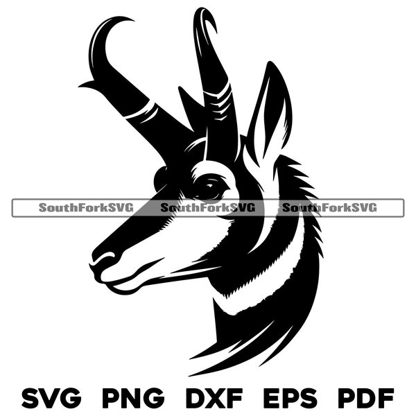 Pronghorn Antelope Head svg png dxf eps pdf | transparent vector graphic cut print dye sub laser clip art instant download commercial use