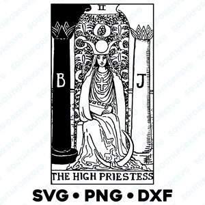 La Alta Sacerdotisa Tarot Carta Mayor Arcana Rider Waite Deck SVG PNG DXF Fondo transparente / Imagen de diseño gráfico vectorial adivinatorio