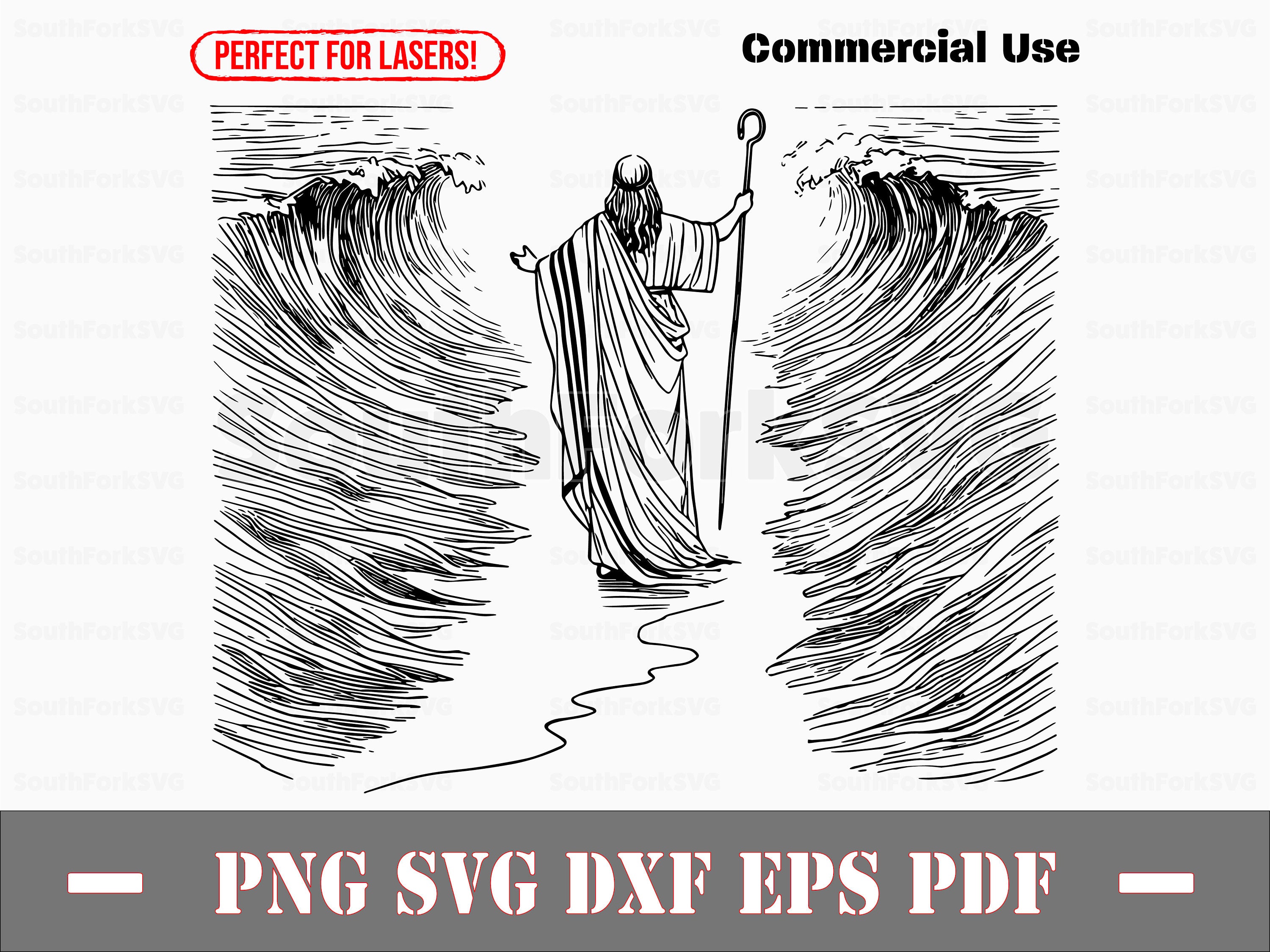 Moses Parting the Red Sea Laser Engrave Files Svg Png Dxf Eps Pdf