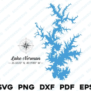 Lago Norman Carolina del Norte Mapa Forma Silueta svg png dxf pdf eps vector diseño gráfico corte grabado archivo láser imagen canotaje casa del lago