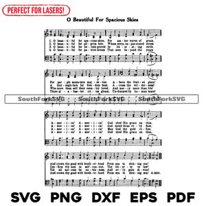 O Beautiful voor ruime luchten blad hymne muziek svg png dxf eps pdf lasergraveren bestanden grafisch ontwerp digitale download commercieel gebruik