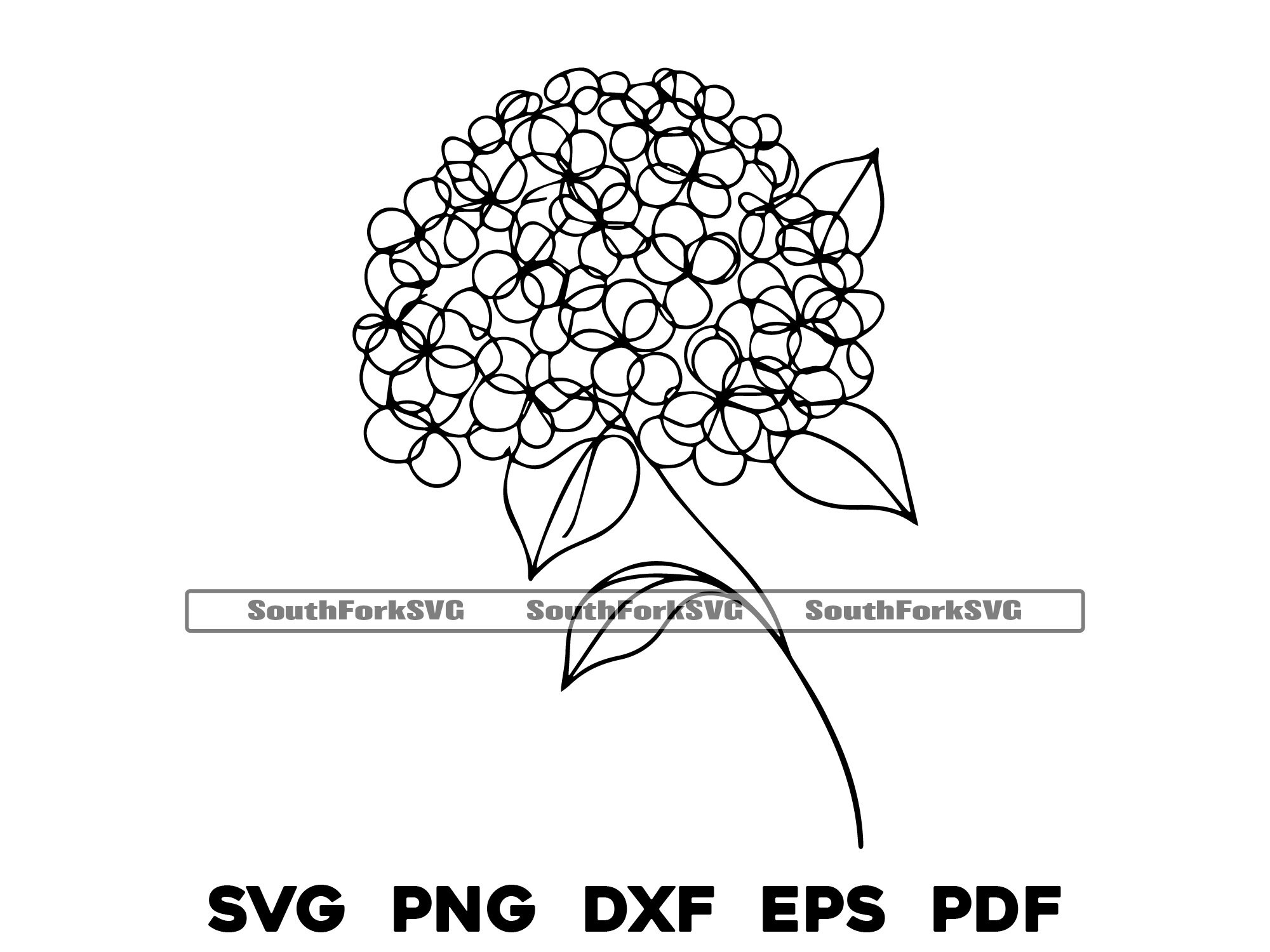 Hydrangea Flower Line Art Design | Svg Png Dxf Eps Pdf | Vector Graphic ...