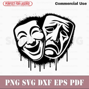 Drama Máscaras Comedia Tragedia / svg png dxf eps pdf / diseño gráfico vectorial corte impresión tinte sub láser archivos digitales uso comercial