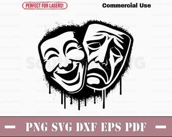 Drama Masks Comedy Tragedy | svg png dxf eps pdf | vector graphic design cut print dye sub laser digital files commercial use