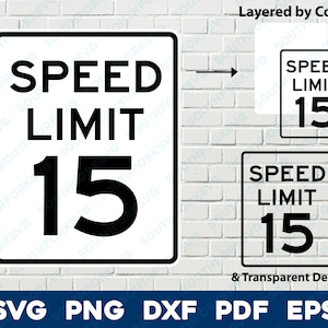 Snelheidslimiet 15 teken logo symbool svg png dxf eps pdf gelaagd op kleur gesneden bestand silhouet weg straat rijden auto vectorafbeelding verjaardag
