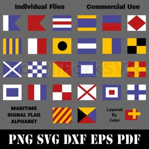 Bandiere di segnalazione marittima alfabeto svg png dxf eps pdf / Download digitale design taglio stampa file dye sub uso commerciale