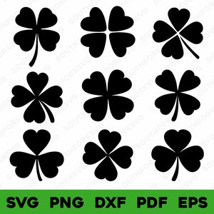 Vier klavertje vier klaver silhouetten bundel 1 | svg png dxf eps pdf | vector grafisch ontwerp gesneden print dye sub laser graveren digitale bestanden
