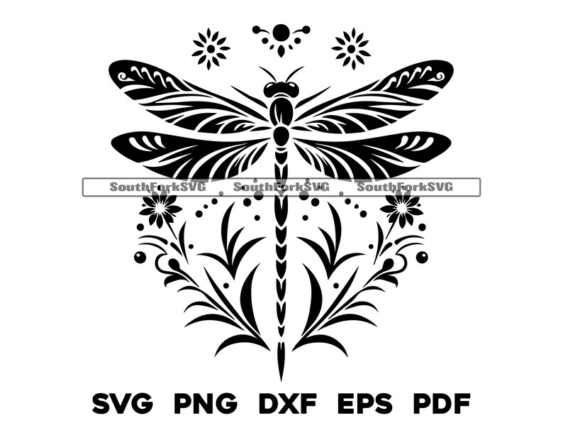 Dragonfly Floral Pattern Svg Png Dxf Eps Pdf | Laser Engrave Cut Print ...
