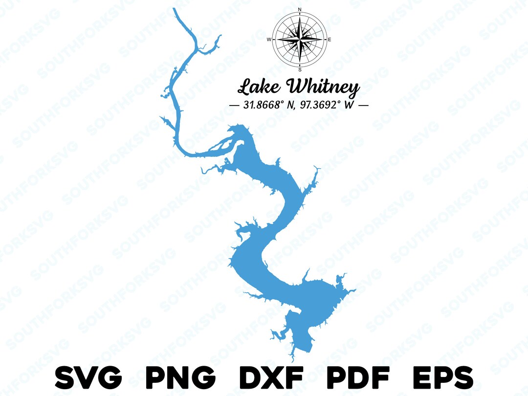 Lake Whitney Texas Map Shape Silhouette Svg Png Dxf Pdf Eps Vector