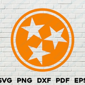 Orange Tennessee Tri-Star svg png dxf eps pdf gelaagd op kleur vector grafisch ontwerp digitaal bestand VS 50 vlaggen VS Amerika Verenigde Staten