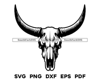 Projekt głowy czaszki byka | svg png dxf eps pdf | plik grafiki wektorowej cięty laserowo | natychmiastowe pobieranie cyfrowe do użytku komercyjnego