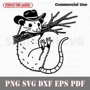 Possum pendurado chapéu de cowboy svg png dxf eps pdf | design gráfico vetorial corte impressão corante sub laser gravar arquivos digitais cnc uso comercial