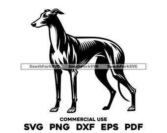 Greyhound Dog Standing Design | svg png dxf eps pdf | vector graphic cut file laser clip art | instant digital download commercial use