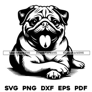 Mopshond ontwerp met gekruiste poten | svg png dxf eps pdf | vectorafbeelding snijbestand laserclipart | direct digitaal downloaden voor commercieel gebruik