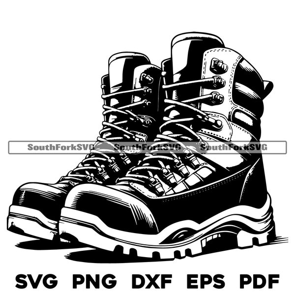 Hiking Boots Design Files | svg png dxf eps pdf | transparent vector graphic design cut print dye sub laser engrave files commercial use