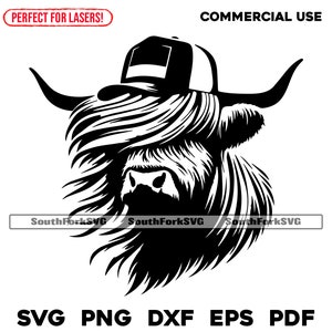 Highland Cow Mullet Trucker Hat svg png dxf eps pdf / grafica vettoriale design taglio stampa dye sub laser incisione cnc file digitali uso commerciale