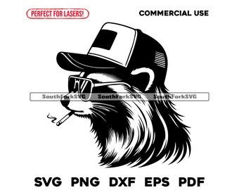 アライグマのマレットトラッカーハット svg png dxf eps pdf | ベクターグラフィックデザイン カットプリント ダイサブレーザー彫刻 CNC デジタルファイル 商用利用