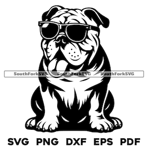 Bulldogge mit Sonnenbrille Design svg png dxf eps pdf | Vektorgrafik Datei Laser Clip Art schneiden | sofort download für kommerzielle Nutzung