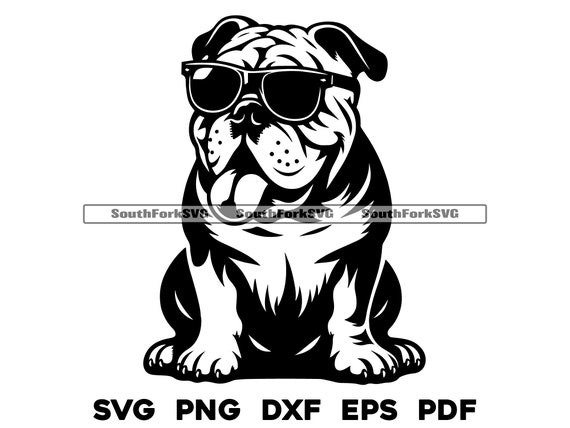 Bouledogue portant des lunettes de soleil Design svg png dxf eps