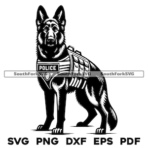 Duitse herder draagt ontwerp politievest | svg png dxf eps pdf | vectorafbeelding snijbestand laserclipart | commercieel gebruik direct downloaden