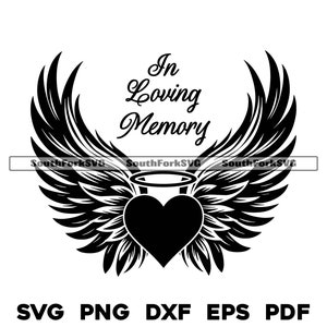In liefdevolle herinnering Angel Wings Heart 2 | svg png dxf eps pdf | vectorafbeelding gesneden bestand laser clip art instant digitale download commercieel gebruik