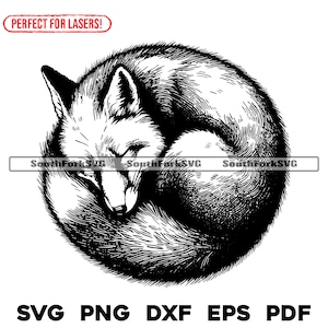 Volpe addormentata rannicchiata Laser incide file in formato svg png dxf eps pdf / taglio grafico stampa colorante sub laser cnc file uso commerciale