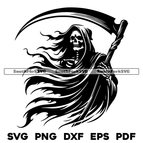 Grim Reaper Design 1 | svg png dxf eps pdf | vector graphic design cut print laser engrave files | digital download commercial use