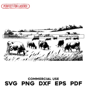 レーザー彫刻ファイル 牛の放牧地 svg png dxf eps pdf | 透明なベクターグラフィックデザイン カットプリント 染料サブ 商用利用
