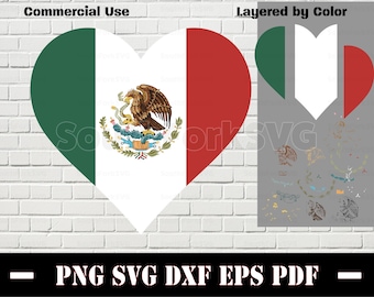 Mexico Flag Heart LAYERED BY COLOR svg png dxf eps pdf | vector graphic design digital file cut print dye sub digital download